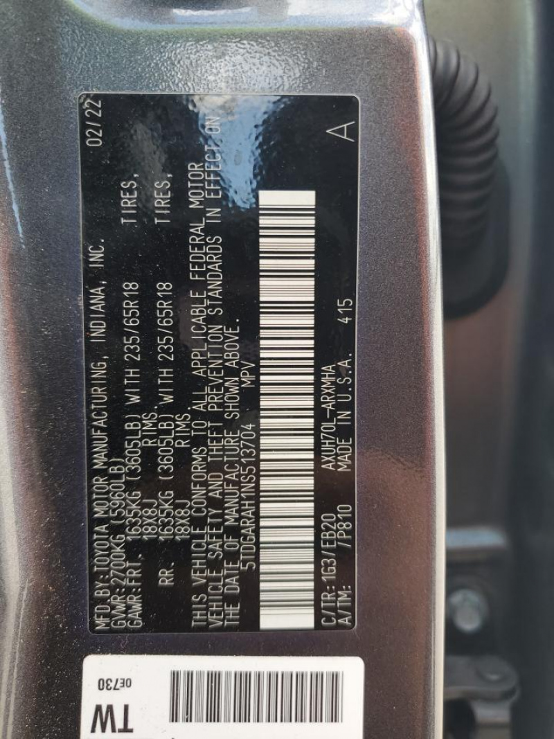 Toyota Highlander Hybrid Xle 2022 Gray 2.5L