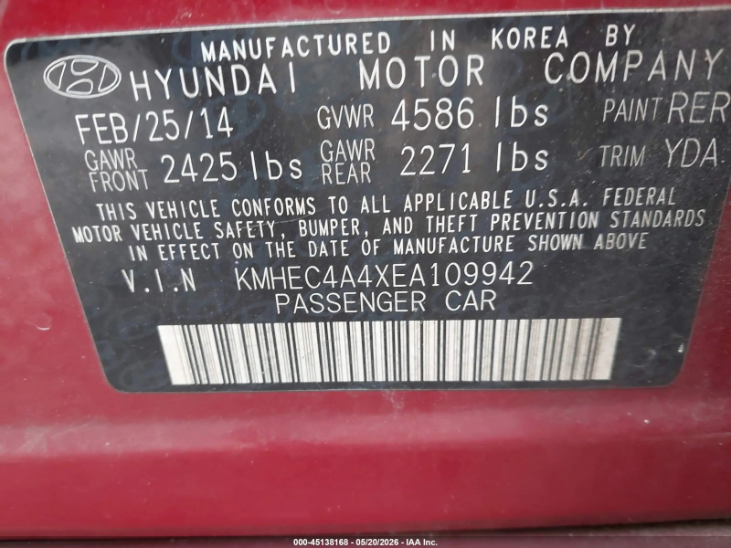 Hyundai Sonata Hybrid Limited 2014 Red 2.4L