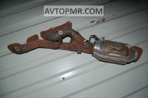 Left exhaust manifold with catalytic converter for Lexus LS460 07-17, rusty, with lambda sensor