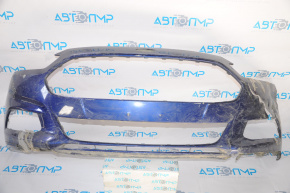Front bumper, bare, Ford Fusion mk5 13-16, without parking sensors, blue, torn on the left