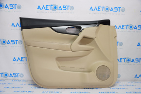 Front left door panel for Nissan Rogue 14-16 beige with beige plastic insert, leather armrest