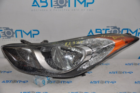 Left front headlight Hyundai Elantra 11-13 bare dorest halogen, cobweb on the glass