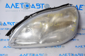 Headlight front left Mercedes W220 bare, halogen, for polishing, broken fastener, broken housing