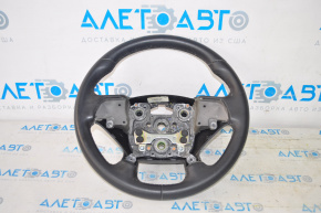 The steering wheel is bare, leather, black, Hyundai Sonata 15-17, without buttons.