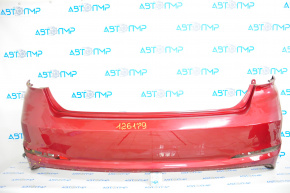Rear bumper bare Hyundai Sonata 15-17 red, broken fasteners, hole near reflector