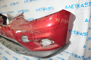 Bare front bumper Nissan Rogue 14-16 without place for number, red, torn, without plug, UNDER REPAIR