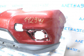 Bare front bumper Nissan Rogue 14-16 without space for number, red, torn on the right, in need of repair