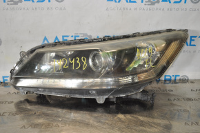 Headlight front left bare Honda Accord 13-15 halogen, non-original lens, no cover, switch glass
