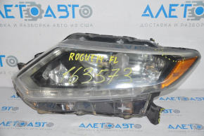 Headlight front left Nissan Rogue 14-16 bare halogen broken fastening broken housing, scratch on glass