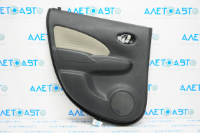 Door trim card rear left Nissan Versa Note 13-19 black with beige insert, rubbed