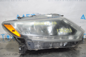 Headlight front right Nissan Rogue 14-16 bare halogen broken crepe, for polishing