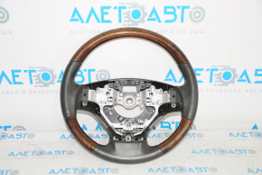 Bare steering wheel Lexus RX350 RX450h 13-15 rest leather black with wood, no buttons, worn leather, scratches on wood