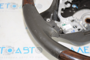 Bare steering wheel Lexus RX350 RX450h 13-15 rest leather black with wood, no buttons, worn leather, scratches on wood