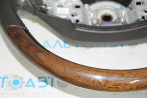 Bare steering wheel Lexus RX350 RX450h 13-15 rest leather black with wood, no buttons, worn leather, scratches on wood