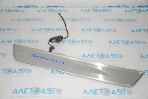 Door sill trim front left outer Hyundai Sonata 15-19 chrome with backlight