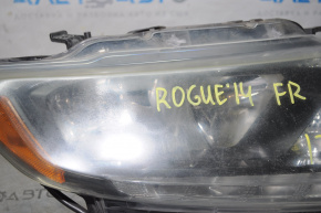 Headlight front right Nissan Rogue 14-16 bare halogen broken crepe, for polishing
