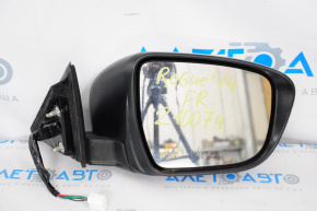 Side mirror right complete Nissan Rogue 14-16 5 pins, silver, turn signal defect