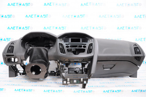 Torpedo front panel without AIRBAG Ford Focus mk3 15-14 rest, black, with glove compartment, scratch, broken mount