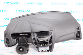 Torpedo front panel without AIRBAG Ford Focus mk3 15-14 rest, black, with glove compartment, scratch, broken mount