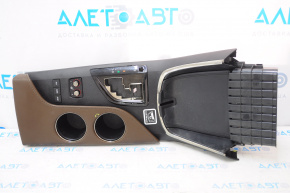 Shifter trim cup holders and pockets Toyota Avalon 13-18 brown, dent on leather, no plug