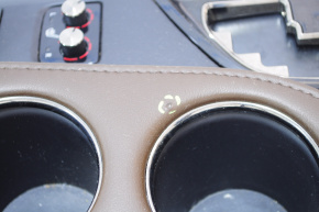 Shifter trim cup holders and pockets Toyota Avalon 13-18 brown, dent on leather, no plug