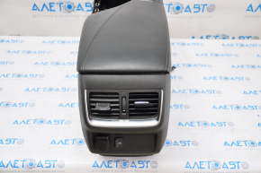 Central console armrest and cup holders Infiniti QX50 19-20 leather and alcantara, black, scratch