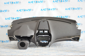 Torpedo front panel without AIRBAG Lincoln MKZ 13-20 gray THX with beige overlays, broken fastener, rubbed
