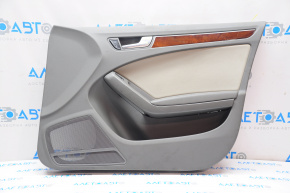 Door trim card front right Audi A4 B8 08-12 pre-restoration dark gray with light gray insert leather, armrest leather, molding under wood gloss with chrome, crack, breakage of fastener