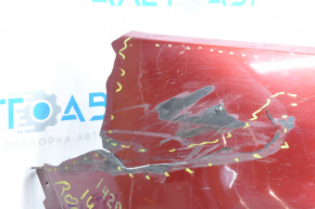 Bare front bumper Nissan Rogue 14-16 without space for number, red, torn on the right, in need of repair