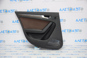 Door trim card rear left Audi A4 B8 13-16 rest black with brown insert leather, rubber armrest, molding under wood structure, sedan, without curtain