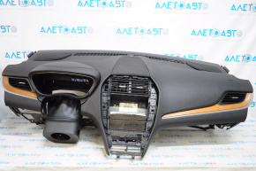 Torpedo front panel without AIRBAG Lincoln MKC 15-19 black, wood grain, scratches under the sensor, scratches, breakage of the glove compartment strip