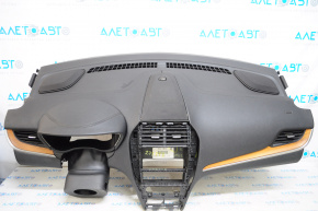 Torpedo front panel without AIRBAG Lincoln MKC 15-19 black, wood grain, scratches under the sensor, scratches, breakage of the glove compartment strip