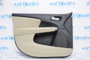 Door trim card front left Dodge Journey 11-18 black with light beige insert leather, armrest leather, beige stitching, crack on leather