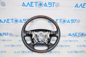 Naked steering wheel Toyota Sequoia 08-11 black leather with wood insert, without buttons and cruise control, scratches