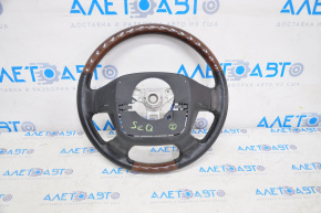 Naked steering wheel Toyota Sequoia 08-11 black leather with wood insert, without buttons and cruise control, scratches