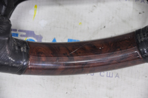 Naked steering wheel Toyota Sequoia 08-11 black leather with wood insert, without buttons and cruise control, scratches