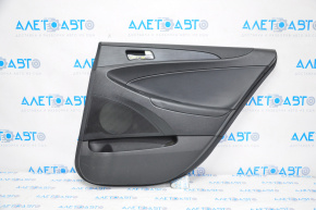 Door trim card rear right Hyundai Sonata 11-14 black with black insert leather, armrest leather, black molding structure, scratch