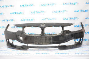 Bare front bumper BMW 3 F30 12-15 without parking sensors, without washers, black, crepe tear, scratches