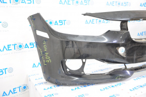 Bare front bumper BMW 3 F30 12-15 without parking sensors, without washers, black, crepe tear, scratches