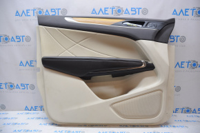Door trim card front left Lincoln MKC 15-18 beige with beige insert leather, armrest leather, insert wood structure, scratches