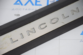 Door sill trim front left Lincoln MKZ 13-14 chrome with backlight black, dent, broken fastener, chrome chipped