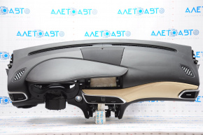 Dashboard front panel without AIRBAG Infiniti QX30 17-19 black, with overlays leather beige