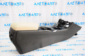 Central console armrest and cup holders Infiniti QX30 17-18 black, beige leather, scratches
