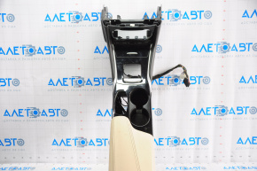Central console armrest and cup holders Infiniti QX30 17-18 black, beige leather, scratches