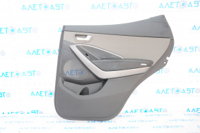 Door trim card rear right Hyundai Santa FE Sport 13-16 black with gray insert plastic, armrest leather, scratch