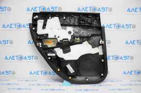 Door trim card rear right Jeep Grand Cherokee WK2 14-17 black with black insert leather, armrest leather, white stitching, molding with chrome, under matt black wood, scratches