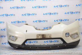 Front bumper bare Nissan Rogue 14-16 white QAB, broken mount, dent, cracks, scratches