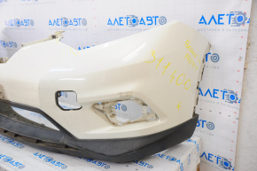 Front bumper bare Nissan Rogue 14-16 white QAB, broken mount, dent, cracks, scratches