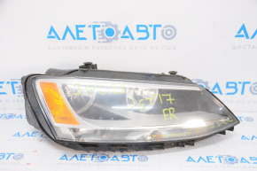 Headlight front right VW Jetta 11-16 bare USA halogen, broken crepe, spider web on glass, without covers