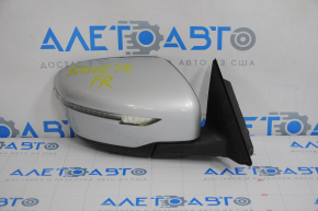 Side mirror right complete Nissan Rogue 14-16 5 pins, turn signal, silver, spider web on turn signal